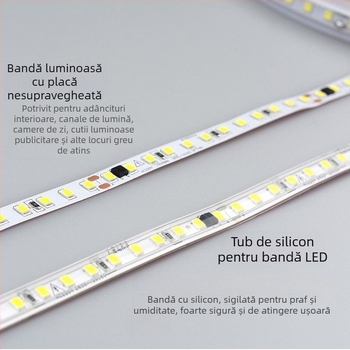Bandă LED monocromă 220V – lumină liniară încorporată pentru vitrine, bandă decorativă autoadezivă, 10–15W, cip LED Xing jian, CRI 60–79