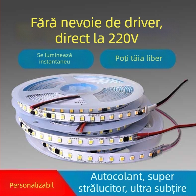 Bandă LED monocromă 220V – lumină liniară încorporată pentru vitrine, bandă decorativă autoadezivă, 10–15W, cip LED Xing jian, CRI 60–79