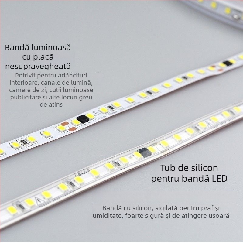 Bandă LED monocromă 220V – lumină liniară încorporată pentru vitrine, bandă decorativă autoadezivă, 10–15W, cip LED Xing jian, CRI 60–79