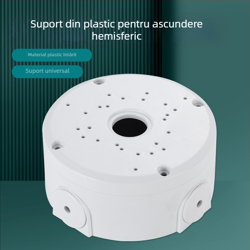 Suport plastic pentru cameră, semi-sferic, cu cutie pentru cabluri, montaj pe plafon