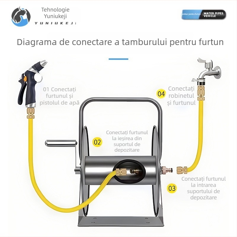 Sangmei Rola de furtun pentru spălarea mașinii acasă și depozitarea pistolului de apă, tambur de rulare a furtunului pentru udarea grădinii