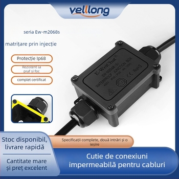 E-WeiChat cutie de jonctiune pentru cabluri IP68 - din plastic, 1 intrare / 1 ieșire, pentru iluminat exterior (Cod Ew-2068s25730)