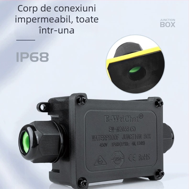 E-WeiChat cutie de jonctiune pentru cabluri IP68 - din plastic, 1 intrare / 1 ieșire, pentru iluminat exterior (Cod Ew-2068s25730)