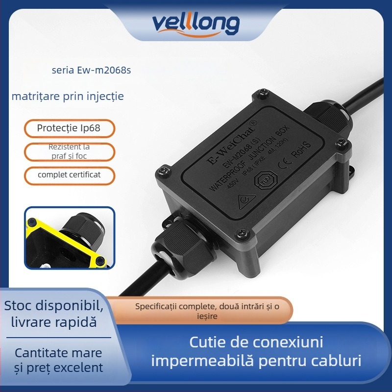 E-WeiChat cutie de jonctiune pentru cabluri IP68 - din plastic, 1 intrare / 1 ieșire, pentru iluminat exterior (Cod Ew-2068s25730)