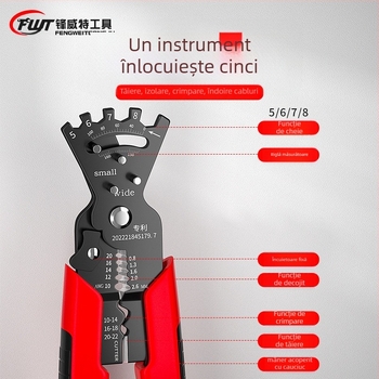 Clește pentru dezizolarea și sertizarea cablurilor pentru electrician, cu mecanism de economisire a efortului, oțel crom-vanadiu, 0,3 kg, Feng Weite