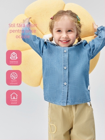 Bluza din bumbac pentru fetițe, mâneci lungi - guler rotund, material moale, pentru copii 3–8 ani