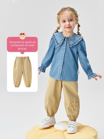 Bluza din bumbac pentru fetițe, mâneci lungi - guler rotund, material moale, pentru copii 3–8 ani