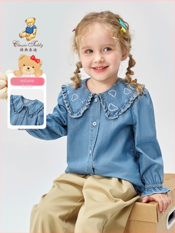 Bluza din bumbac pentru fetițe, mâneci lungi - guler rotund, material moale, pentru copii 3–8 ani