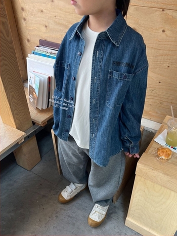 Cămașă denim pentru copii, 95% bumbac, mânecă lungă, unisex, toamnă 2025, cu litere