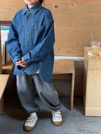 Cămașă denim pentru copii, 95% bumbac, mânecă lungă, unisex, toamnă 2025, cu litere