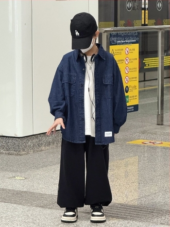 Set pentru băieți: cămașă și geacă din denim, stil coreean, 95% bumbac, finiș moale, culoare solidă, pentru primăvară