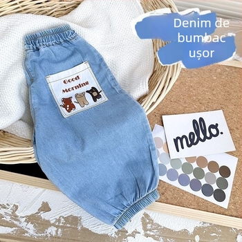 Pantaloni pentru copii, stil hip-hop, material denim-bumbac, talie înaltă, lungime crop
