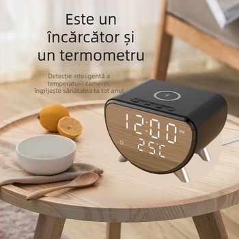 Încărcător wireless 3 în 1 cu ceas de birou și termometru, 15W încărcare rapidă, 2A ieșire, 18W putere totală pentru iPhone