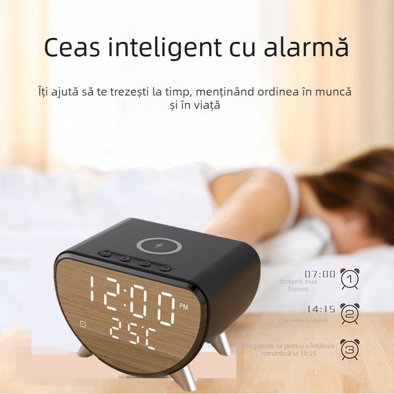 Încărcător wireless 3 în 1 cu ceas de birou și termometru, 15W încărcare rapidă, 2A ieșire, 18W putere totală pentru iPhone