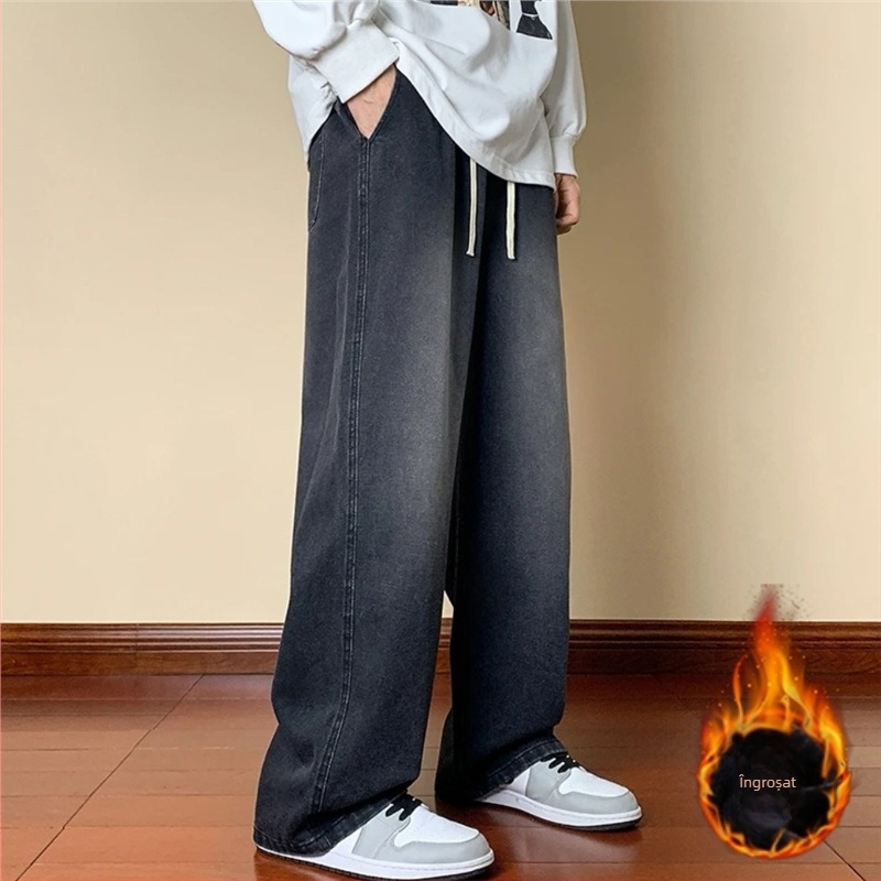 Jeans - retro croială dreptunghiulară, croială lejeră, fermoar, talie medie, pantaloni lungi (material Chenille cu păr de iepure)