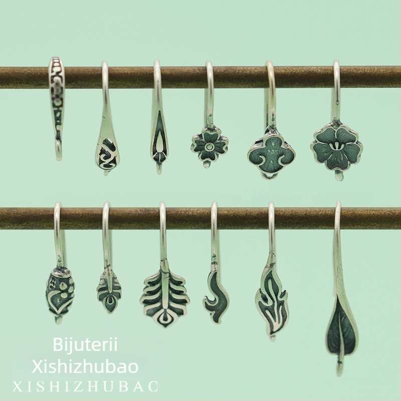 Cârlig pentru cercei din argint S925 – vintage, finisaj mat, mic totem floral, componentă DIY semi-finisată