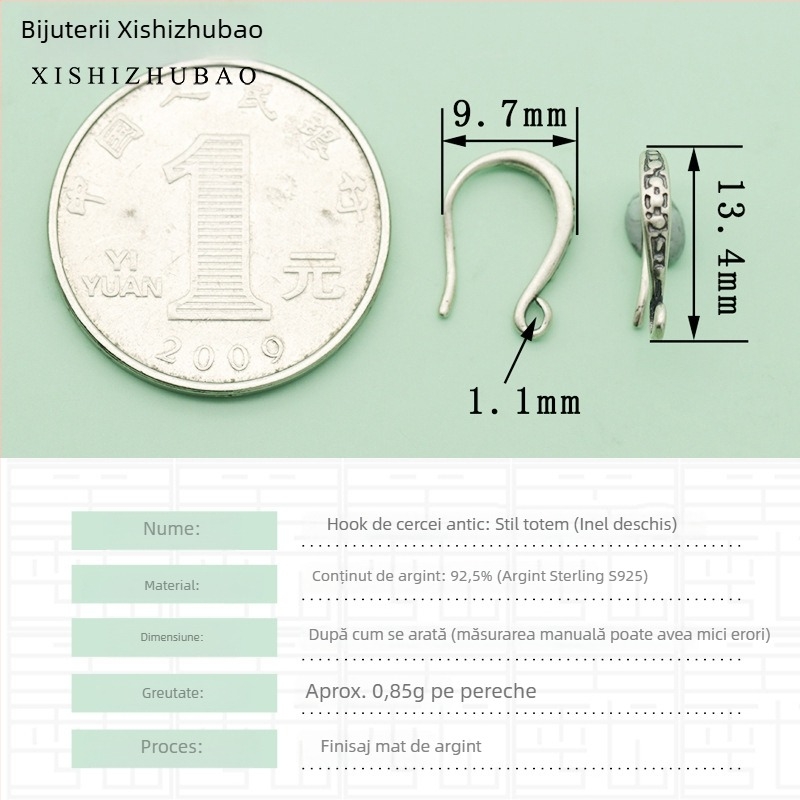 Cârlig pentru cercei din argint S925 – vintage, finisaj mat, mic totem floral, componentă DIY semi-finisată