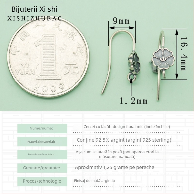 Cârlig pentru cercei din argint S925 – vintage, finisaj mat, mic totem floral, componentă DIY semi-finisată