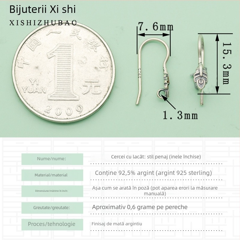 Cârlig pentru cercei din argint S925 – vintage, finisaj mat, mic totem floral, componentă DIY semi-finisată