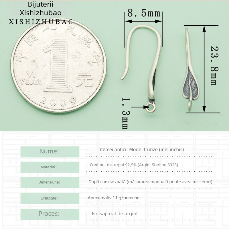 Cârlig pentru cercei din argint S925 – vintage, finisaj mat, mic totem floral, componentă DIY semi-finisată