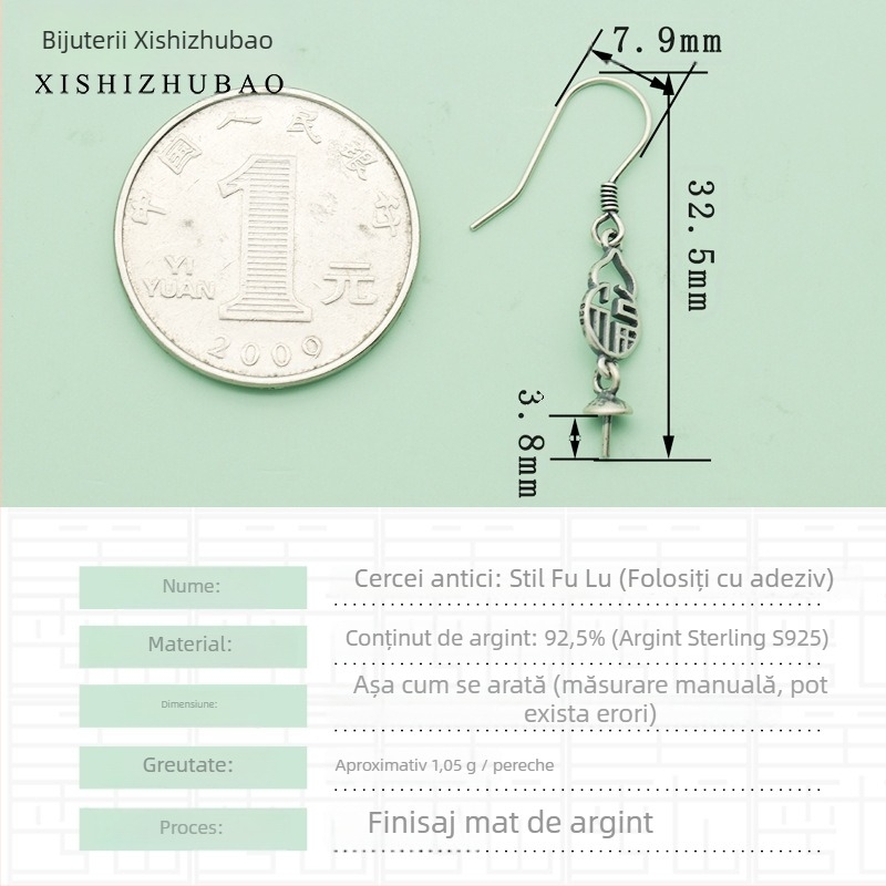 Cârlig pentru cercei din argint S925 – vintage, finisaj mat, mic totem floral, componentă DIY semi-finisată