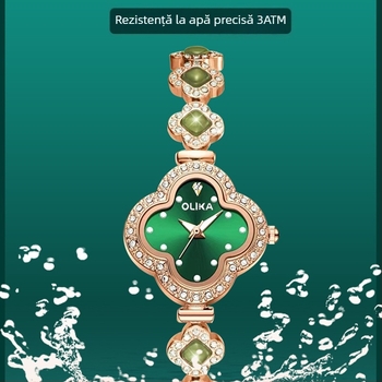 Ceas de damă quartz cu mișcare Miyota, cadran în formă de floare, diametru 28 mm, rezistență la apă 30 m