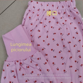 Pantaloni damă din bumbac cu imprimeu floral, călduroși, dintr-un singur strat, 100% bumbac, greutate a țesăturii 181–200 g/m²