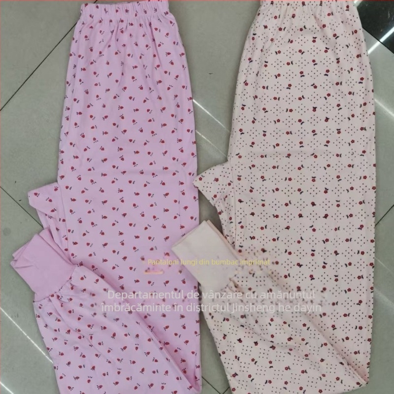 Pantaloni damă din bumbac cu imprimeu floral, călduroși, dintr-un singur strat, 100% bumbac, greutate a țesăturii 181–200 g/m²