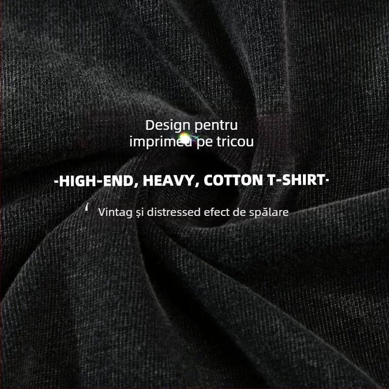 Tricou unisex din bumbac, 96%+, greutate 300-350 g, stil washed distressed, croială lejeră, guler rotund