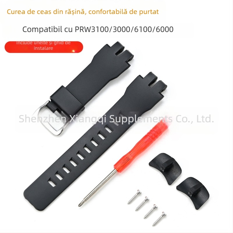 Brățară din rășină neagră pentru Casio PRW-3100/3000; curea TPU din cauciuc pentru PRW-6100Y/6000