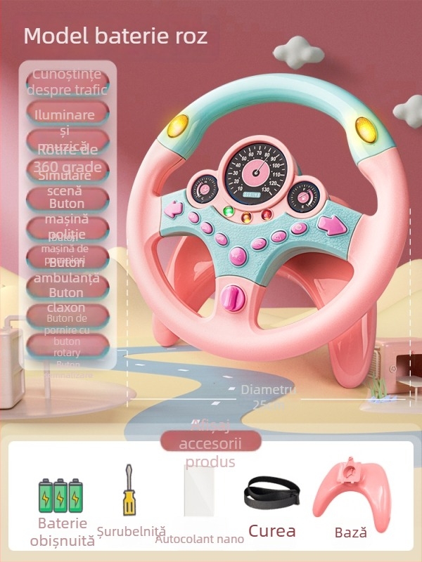 Volan pentru copii pentru bancheta din spate a mașinii – simulare de condus, din plastic, pentru sugari și copii mici (0–3 ani)
