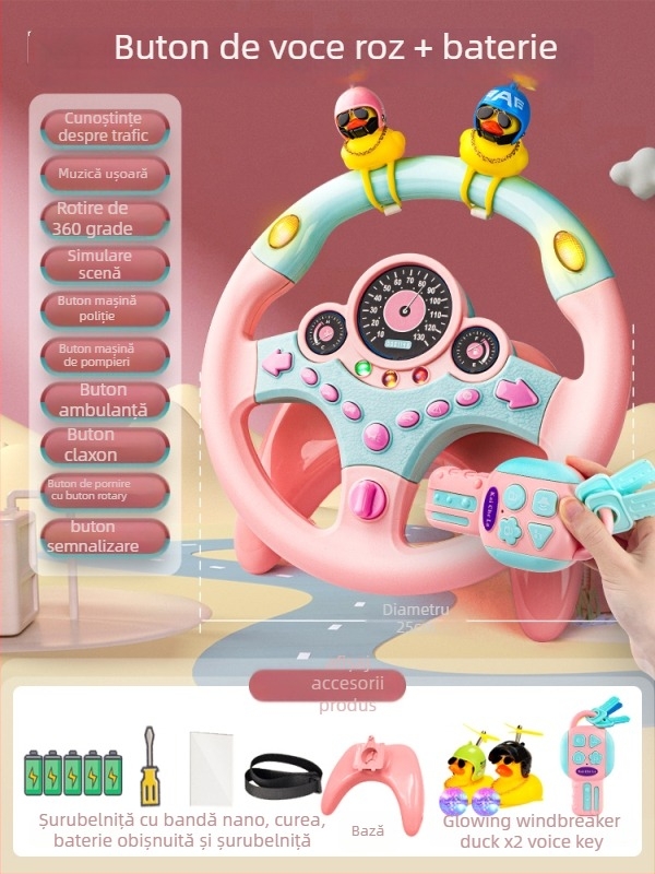 Volan pentru copii pentru bancheta din spate a mașinii – simulare de condus, din plastic, pentru sugari și copii mici (0–3 ani)