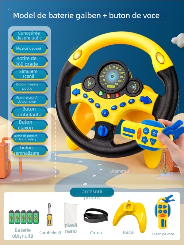 Volan pentru copii pentru bancheta din spate a mașinii – simulare de condus, din plastic, pentru sugari și copii mici (0–3 ani)