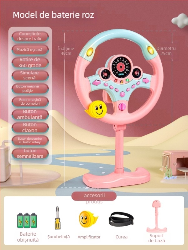 Volan pentru copii pentru bancheta din spate a mașinii – simulare de condus, din plastic, pentru sugari și copii mici (0–3 ani)