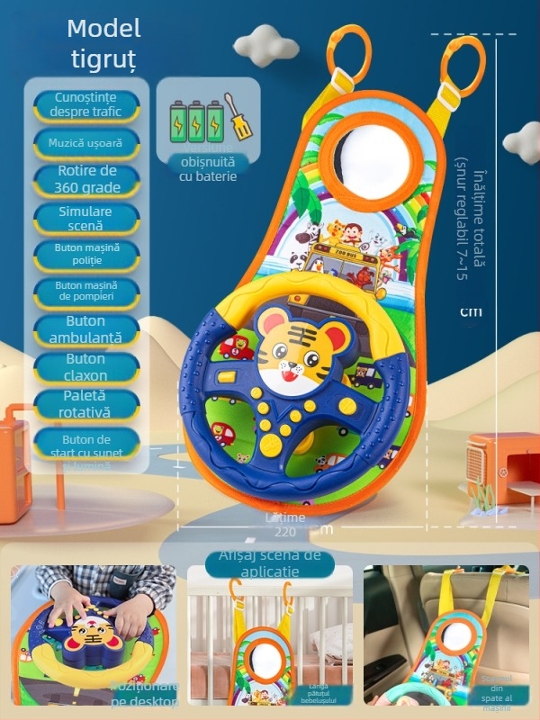 Volan pentru copii pentru bancheta din spate a mașinii – simulare de condus, din plastic, pentru sugari și copii mici (0–3 ani)