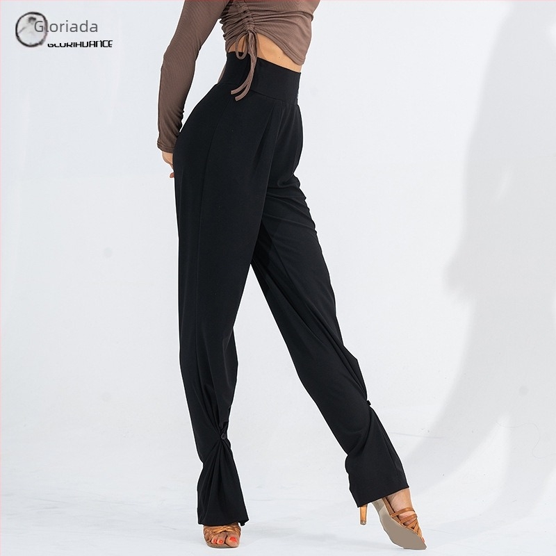 Pantaloni latino pentru femei – croială slim, material spandex, 15% conținut, îmbrăcăminte de dans
