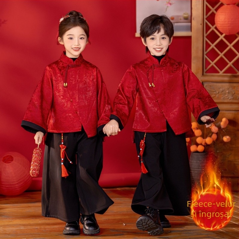 Costum Tang chinezesc pentru copii, unisex, lansare iarnă 2025, poliester 95%, grosime normală