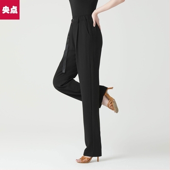 Pantaloni unisex pentru dansuri ballroom Latin, panglică drapată, poliester cu spandex, fără călcare