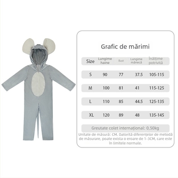 Set costum de cosplay cu personaj șoarece pentru copii - costum de scenă pentru spectacole, 100% poliester, unisex, pentru vârsta 3–8 ani, potrivit pentru dansuri latino