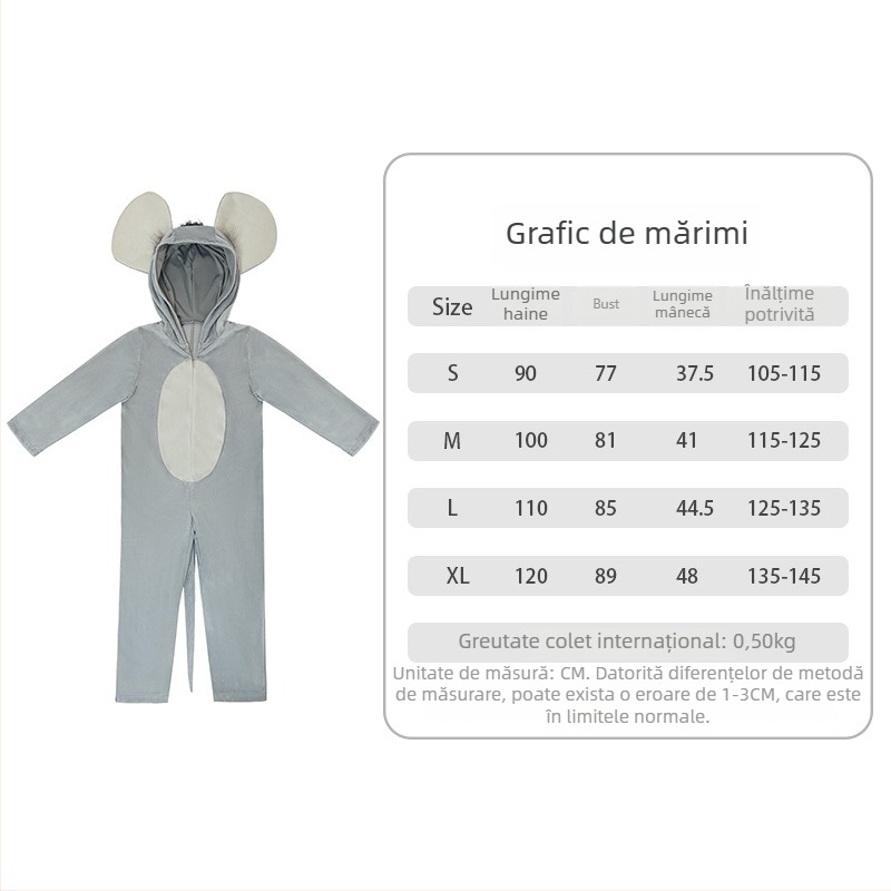 Set costum de cosplay cu personaj șoarece pentru copii - costum de scenă pentru spectacole, 100% poliester, unisex, pentru vârsta 3–8 ani, potrivit pentru dansuri latino