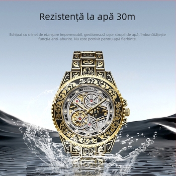 Ceas mecanic automat pentru bărbați, cu cadran luminos, afișaj analogic, rezistență la apă 10 m, carcasă din aliaj