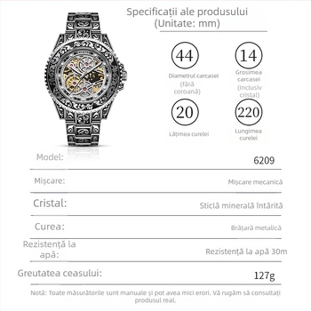 Ceas mecanic automat pentru bărbați, cu cadran luminos, afișaj analogic, rezistență la apă 10 m, carcasă din aliaj