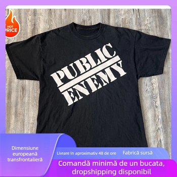 Tricou bărbătesc din bumbac, croială lejeră, guler rotund, mâneci scurte, imprimare cu litere, 91–95% bumbac