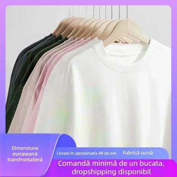 Tricou bărbătesc din bumbac, croială lejeră, guler rotund, mâneci scurte, imprimare cu litere, 91–95% bumbac