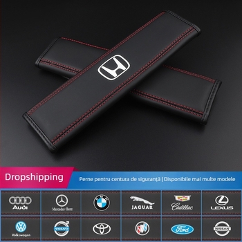 Pernă pentru centura de siguranță auto, pereche, din piele Nappa, cu logo imprimat, Van Gogh, compatibilă cu Mercedes-Benz, Audi și BMW