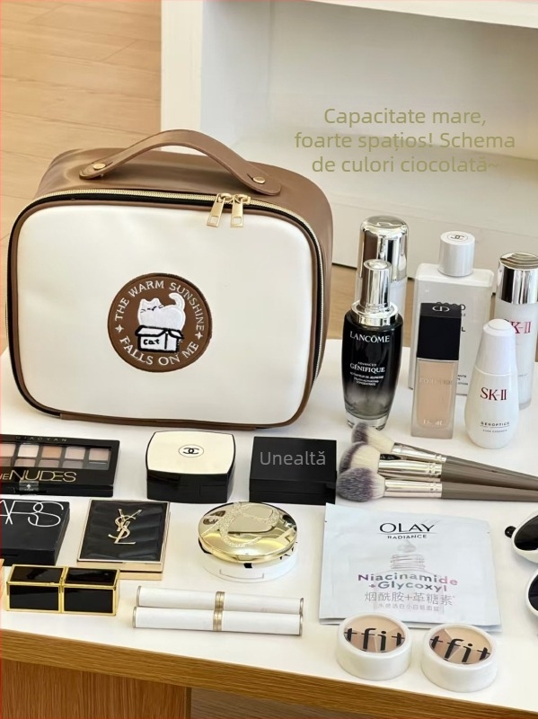 Geantă cosmetică cu capacitate mare, ideală pentru călătorii, din PU impermeabil