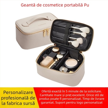 Geantă de machiaj din PU, închidere cu fermoar, capacitate 20–35L, buzunar interior cu fermoar, exterior structurat în trei dimensiuni