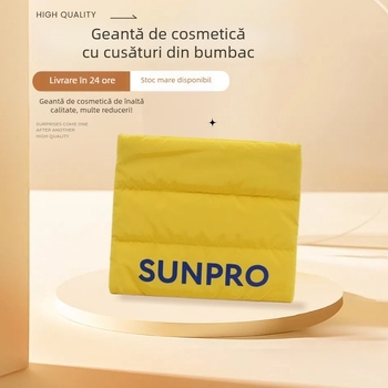 Geantă de cosmetică pentru călătorii, formă pătrată orizontală, poliester, model litere, închidere cu fermoar