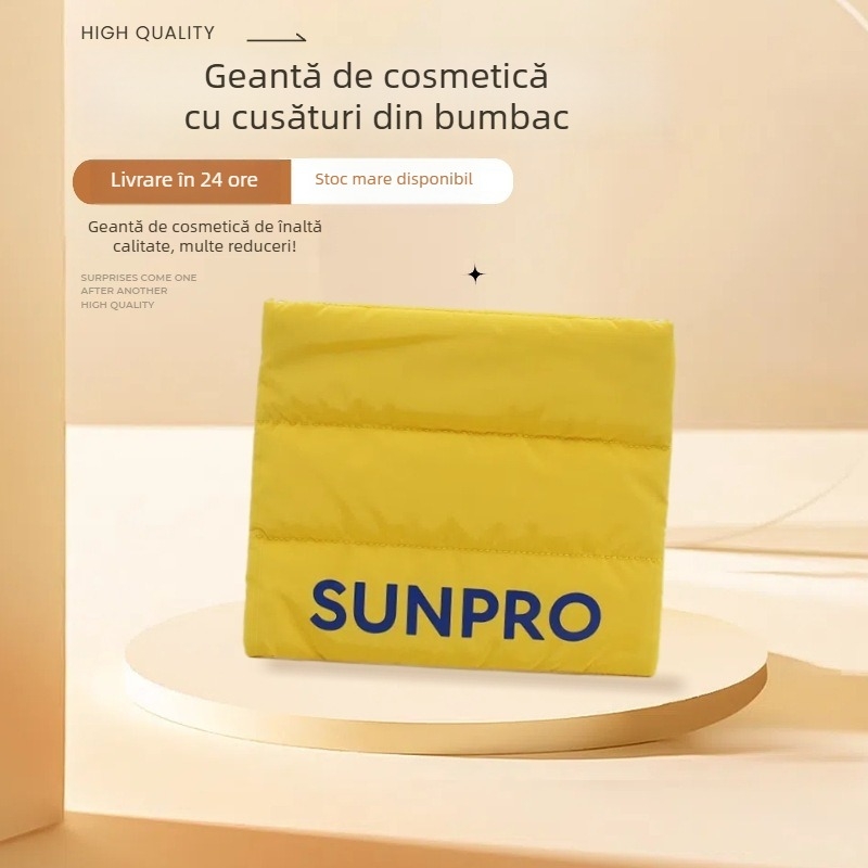 Geantă de cosmetică pentru călătorii, formă pătrată orizontală, poliester, model litere, închidere cu fermoar