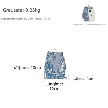 Geantă din denim, stil street-trend, formă orizontal pătrată, închidere cu lacăt, buzunar pentru telefonul mobil